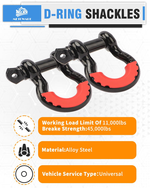 Offroad Recovery Kit With 10 Ton Heavy Duty Winch Snatch Block Pulley, two three quarter inch D-ring shackles displayed on white background
