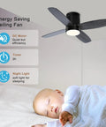 38 Inch Flush Mount Ceiling Fan With Light Remote And App Control Dimmable LED Light Quiet DC Motor over sleeping baby