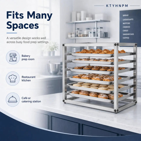 Heavy Duty Six Tier Stainless Steel Bakery Rack Holds Half Sheet Pans Countertop Bun Pan Organizer Kitchen Workhorse Commercial Prep Game Changer Setup For Pros