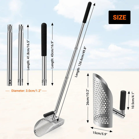 Long Handle Sand Scoop With Shovel For Metal Detecting At The Beach Heavy Duty Stainless Steel Beach Digging Tool measurements