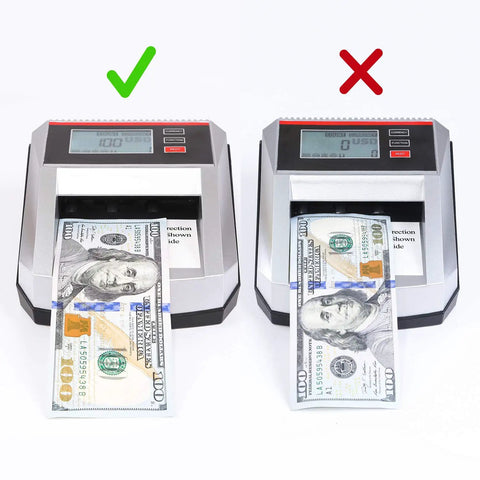 Two In One Counterfeit Money Detector And Bill Counter With UV MG IR RGB 2D Size Detection showing detection results for cash verification