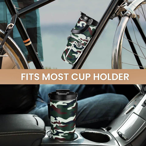 Camouflage 30Oz Tumbler With Handle Stainless Steel Insulated Travel Cup With Flip Straw in bike mount and car cup holder