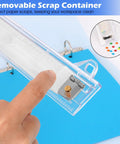 Portable 3 Hole Punch For 3 Ring Binders With One Quarter Inch Holes, Lightweight And Durable Three Hole Puncher With Scrap Tray, 10 Inch Ruler, 5 Sheets Capacity, No Fuss For School And Office Use showing removable scrap container.
