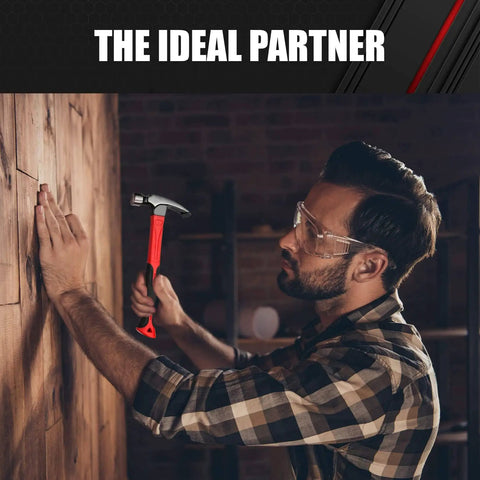 Man using claw hammer from Six Piece Hammer Set With Rugged Fiberglass Handles For Metalworking And Home Garage Projects