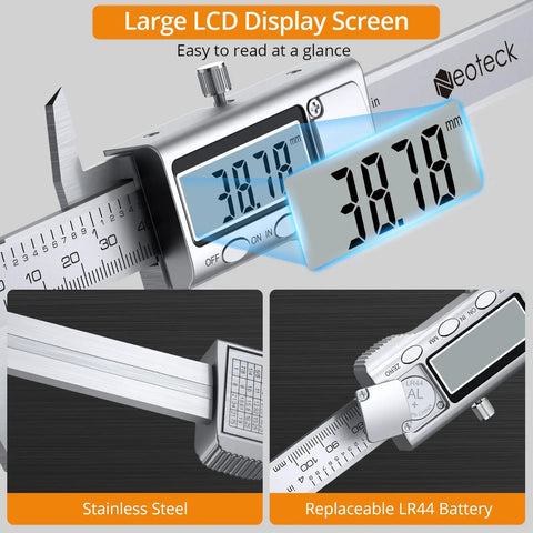 4 Inch Digital Caliper Stainless Steel With Inch Millimeter Conversion Large LCD Screen For Easy Read Pro Grade 0.0005 Inch Resolution And 0.02mm Accuracy Internal External Jaws Depth Gauge For Precise DIY Measurements