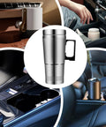 Dual Voltage Car Kettle For 12V And 24V Vehicles With Insulated Stainless Steel Interior in vehicle cup holder.