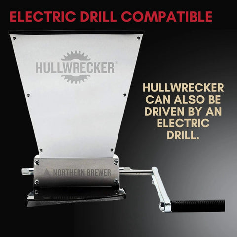 Hullwrecker 2 Roller Grain Mill With Metal Base and Handle, electric drill compatible for homebrew beer brewing