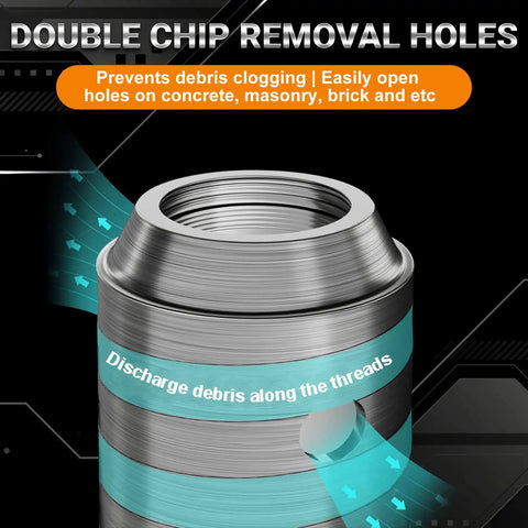 8 Piece Masonry Hole Saw Kit For Concrete And Brick 2 Inch Core Bits With Carbide Tungsten Steel Blades showing chip removal