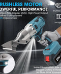 Sumumtor Brushless Cordless Metal Shears With Two 4.0Ah Batteries, 14Ga Steel Cutter in action with LED lighting.