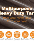 16 Ft By 20 Ft Heavy Duty Poly Tarp, 16 Mil Thick, Waterproof Tarpaulin With UV Protection features and brown weave detail