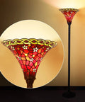 Dragonfly Tiffany Floor Lamp With Stained Glass Lampshade, Bronze Pole, 67 Inch Tall Reading Lamp, LED Bulb Included 2700K E26