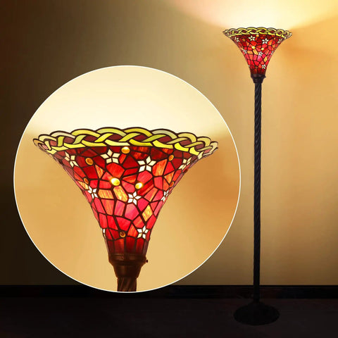Dragonfly Tiffany Floor Lamp With Stained Glass Lampshade, Bronze Pole, 67 Inch Tall Reading Lamp, LED Bulb Included 2700K E26