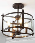 Oil Rubbed Bronze 15 Inch 3 Light Iron And Glass Modern Drum LED Flush Mount Ceiling Light