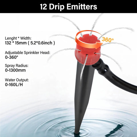 Auto Drip Irrigation System Kit With 13 Gallon Foldable Bucket And 25W Water Pump, 360° adjustable drip emitter spraying water