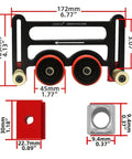 Killer Table Saw Featherboard With Rust Resistant Aluminum Body And Friction Free Bearing Rollers, precision roller guide dimensions shown.