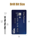 Comparison of drill bit size to a credit card, featuring Brad Point Drill Bit Set One Eighth Inch Ten Piece With Double Flutes For Hardwood Plywood And Plastic