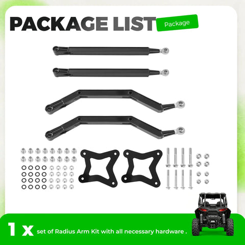 Black Rear Radius Arms For 2014-2025 Polaris RZR XP 1000 And XP 4 1000 Beefy High Clearance Heavy Duty Steel With Adjustable Heim Joints Rugged Off Road Upgrade kit with hardware