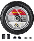 Solid Tire And Wheel Kit For Wheelbarrows And Garden Carts With 14.5 Diameter Flat Free Tire, 4.80 4.00 8 Size, components visible