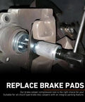 Brake Caliper Compression Tool Set For Car Disc Brakes, Chrome Plated Steel Piston Rewind Tool in use on rear brake pad