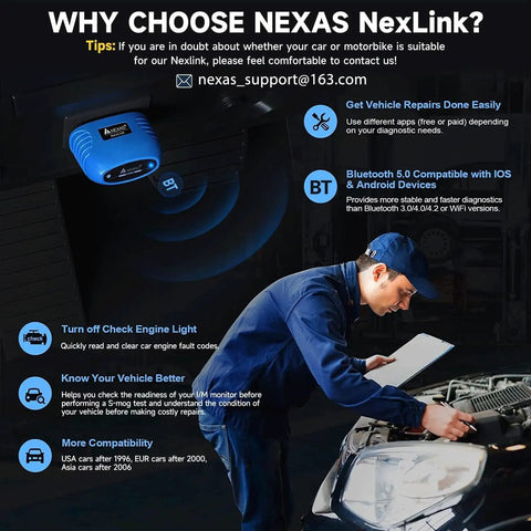 Technician using Bluetooth OBD2 Scanner For Cars, Easy Plug In Check Engine Light Reader With Live Data And Performance Tests