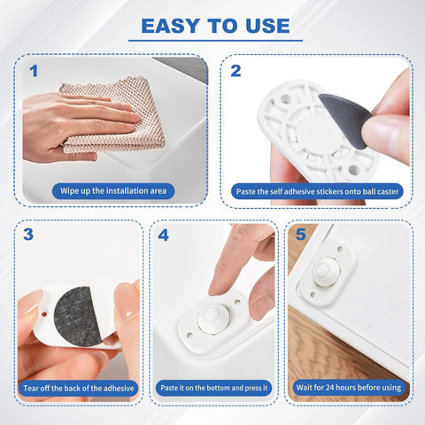 Step-by-step installation of Self Adhesive Mini Caster Wheels For Kitchen Appliances 8 Pieces Universal 360 Degree Swivel Sliders