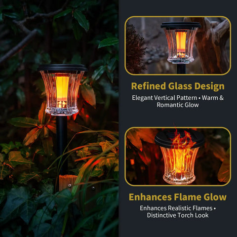 Lit Glass Solar Torch Lights Outdoor Waterproof Flickering Flame Tiki Torches With Modular Design Auto On Off LED Solar Lights for Garden
