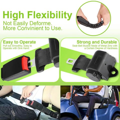 Sweet 61 Inch Retractable Dot Lap Seat Belt Universal Two Point Adjustable Strap For Golf Carts showing easy one-hand operation.