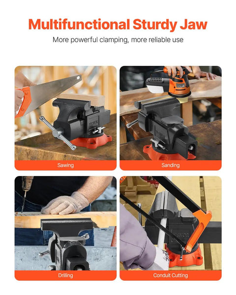 4 uses of 5 Inch Bench Vise With 360 Degree Swivel Locking Base And Anvil, Beefy Heavy Duty Ductile Iron Construction, 2.8 Inch Throat