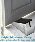 Optish 2-pack heavy-duty door stopper, silver metal wedge with black ribbed top, 3-inch height, adjustable spring