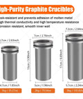 High-purity graphite crucibles for Beastly 1 To 3 Kg Gold Melting Furnace showing sizes and material characteristics.