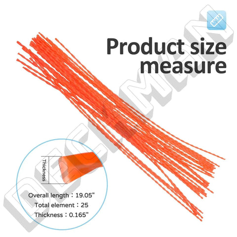 Must Have 30 Pack Universal Walk Behind String Trimmer Line Kit 21.25 Inch Replacement 0.155 Inch Line For Most Walk Behind Mowers Compatible With Senix Earthquake BILT Toro 58620 Easy Assembly, with orange nylon lines displayed.