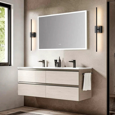 Dope Matte Black Wall Sconces Set Of 2 With LED Lighting 3000K 12W Modern Minimalist Wall Lamps in bathroom setting