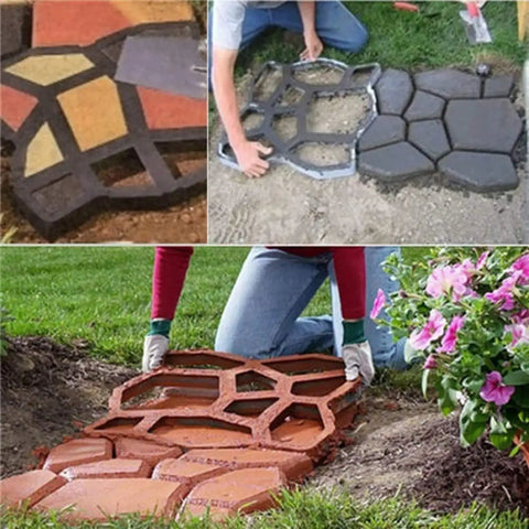 Using Heavy Duty Concrete Molds Large Size For DIY Paving in garden paths, 34x34 cm size, creating cement stepping stones.
