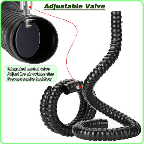 Premium Flexible 360 Degree Fume Extractor Hose With Articulated Industrial Duct Arm And Rock Solid Suction Hood. Adjustable valve and 8.2 FT length.
