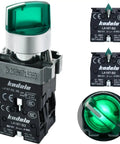 10 Amp 3 Position Rotary Switch With Green LED Light, 22mm Mounting Hole, IP65 Waterproof, Maintained DPST 2NO 600V AC, Metal Head