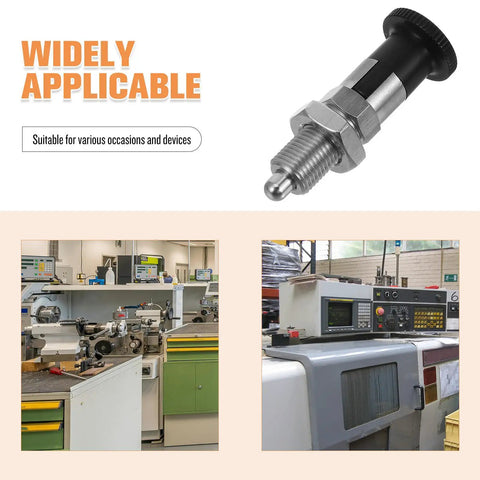 Heavy Duty Stainless Steel Self Locking Spring Plunger Pin With Kickass Safety Latch And Slick Indexing Action For Demanding Industrial Jobs Gearbox And Rigging in workshop setting, rust-resistant and durable.
