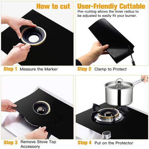 Four-step guide using Three Pack Extra Long 32 Inch Stove Burner Covers For Gas Range Half Millimeter Thick Reusable Nonstick Protectors