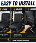 Heavy Duty Forklift Seat Cushion Features Breathable Mesh Core And Plush Padding Built Tough For Shop Floors Fits Cat Dp Gp Models 2008 To 2011 Keeping Your Back Happy On Those Long Loading Runs In Beige installation steps showing placement, adjustment, and securing of seat cushion.
