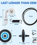 Front Load Dryer Roller Replacement Kit With Belt And Idler Pulley For Quiet Stable Drying Built To Last Wear Resistant Bearings Triangular Idler Design For Operation Compatible With DV42H5000EWA3 DV45H7000EWA2 DV48H7400EWA2 DV42H5200EPA3 showing components and dimensions