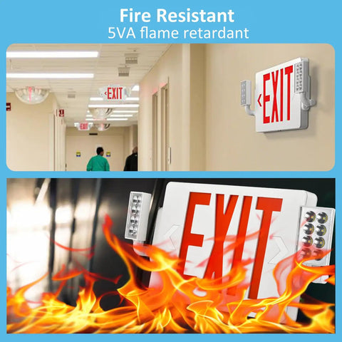 Two Pack Ultra Slim Double Sided LED Emergency Exit Sign With Back Up Battery 120 To 277V Universal US Standard Red Letter Fire Resistant