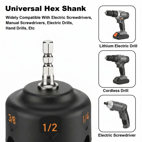 Heavy Duty All Thread Nut Runner And Bolt Extractor Tool with universal hex shank for compatibility with various drills.
