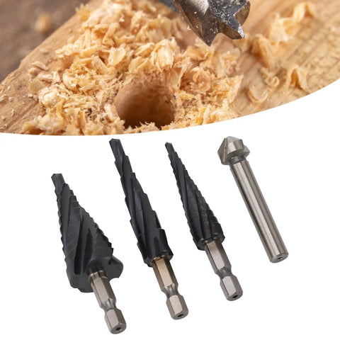 Heavy Duty Step Drill Bits With 4 Spiral Flutes Made From M35 Cobalt for Smoother Drilling In Metal Wood And Plastic With Quick Size Removal For Stainless Steel And Aluminum Jobs, 4-piece set