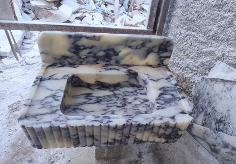 Premium Calacatta Viola Marble Fluted Vanity Sink Featuring Bold Stone Details And Dope Countertop Setup For Indoor Bathrooms Or Residential Vanities Built Tough For Daily Use, showcasing fluted design.