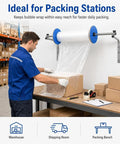 A worker using a Heavy Duty Wall Mounted Bubble Wrap Dispenser And No Sweat Cushion Foam Stand for fast pack ship routines.