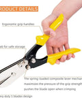 Heavy Duty Duct Crimping Tool for 24-28 gauge sheet metal with five-cutter design, ergonomic handles, shown in hand