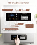 Heavy Duty Commercial Food Dehydrator With Twelve Roomy Trays, Slick Stainless Steel Drying Rack close-up of LED smart control panel.