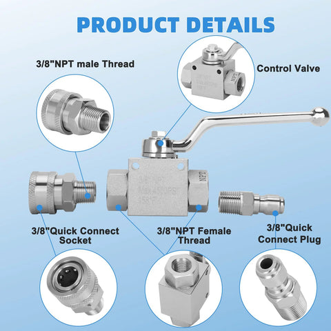 Amazon 2-pack heavy-duty pressure washer ball valve kit with 3/8 inch quick-disconnect fittings, stainless steel, 4500 PSI