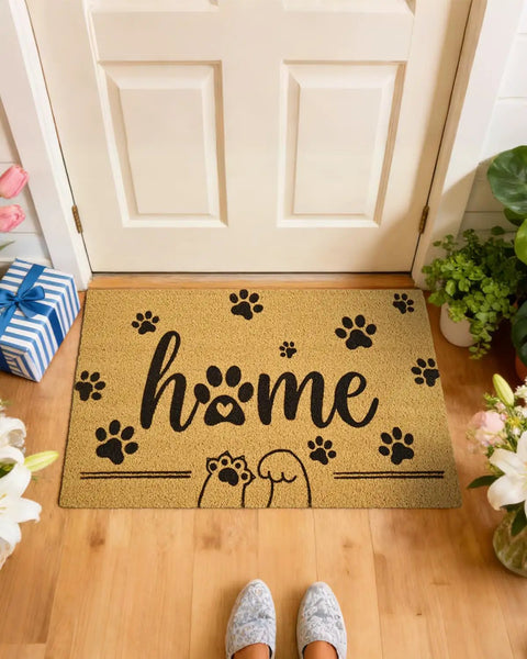 Front Door Mat 17x30 Welcome Mat With Paws Pattern, Heavy Duty Backing For Outdoor And Indoor Use, Faux Coco Coir Doormat