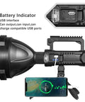 Ultra Bright 200000 Lumen Rechargeable Spotlight For Outdoor Hunting Boating And Camping With 8000 mAh Battery Long Lasting Handheld Searchlight Ready For Any Night Adventure Beast Mode with USB charging and phone connected