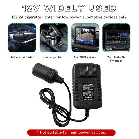 Ditch The Hassle With Slick AC To DC Converter Adapter Featuring Cigarette Lighter Plug for 12V devices like GPS and purifiers.